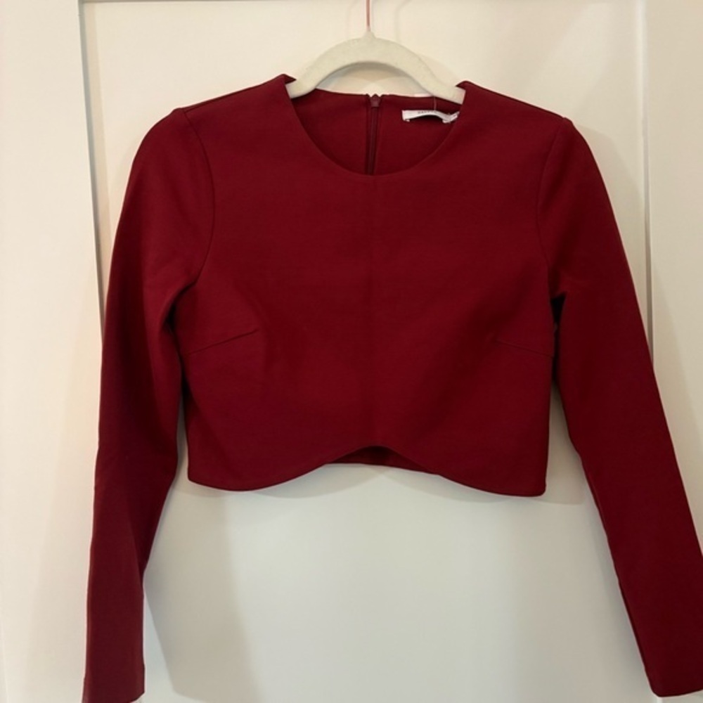 Talula Aritzia Darling dark red crop long sleeve back zipper tailored size S